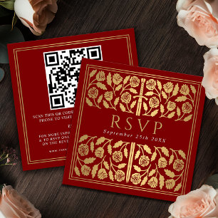 Scarlet Gold Sword Royal Wedding RSVP QR Code Enclosure Card
