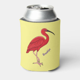 Scarlet ibis bird cartoon illustration  can cooler