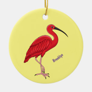 Scarlet ibis bird cartoon illustration ceramic ornament