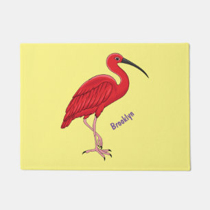 Scarlet ibis bird cartoon illustration  doormat