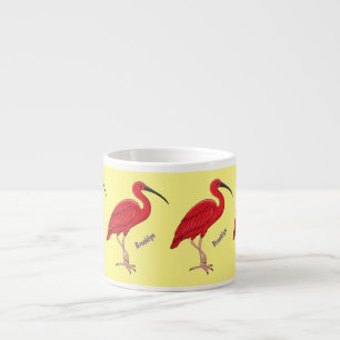 Scarlet ibis bird cartoon illustration espresso cup