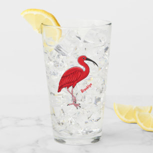 Scarlet ibis bird cartoon illustration  glass