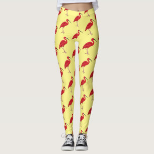 Scarlet ibis bird cartoon illustration  leggings
