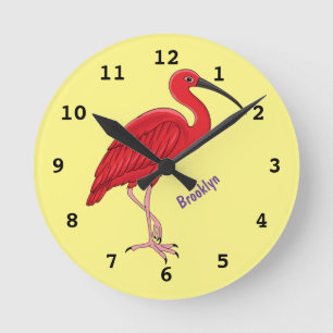 Scarlet ibis bird cartoon illustration round clock