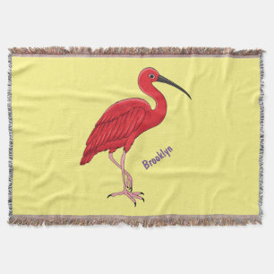 Scarlet ibis bird cartoon illustration throw blanket