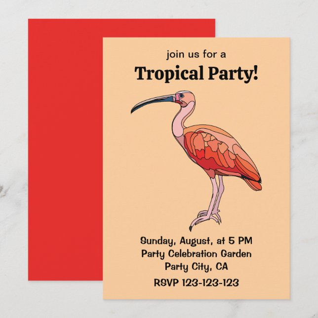 Scarlet Ibis Bird Tropical Party Invitation (Front/Back)