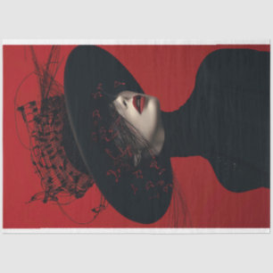 Scarlet Lady in Black Music Notes Decoupage Tissue Paper