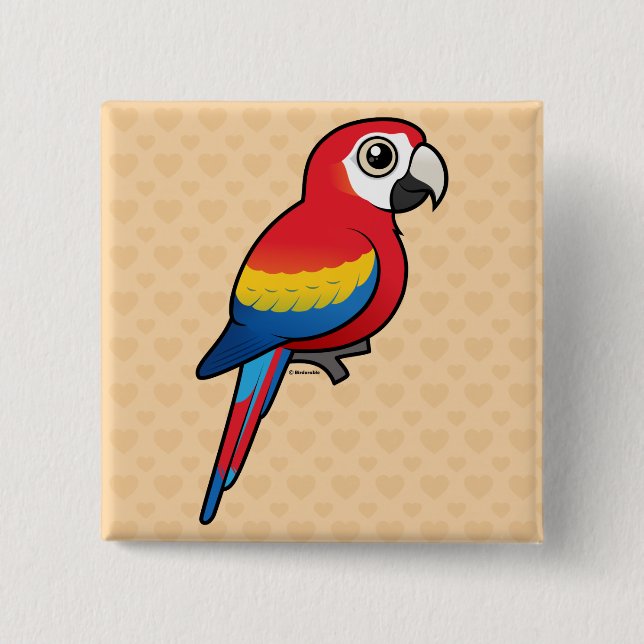 Scarlet Macaw 2 Inch Square Button (Front)