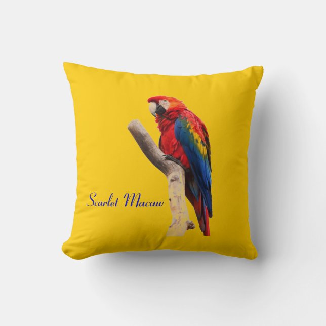 Scarlet Macaw Gold Throw Cushion (Front)