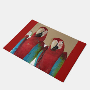 Scarlet Macaw Pair Tropical Welcome Artwork Doormat
