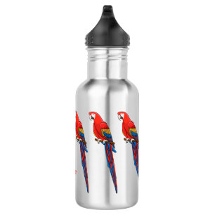Scarlet macaw parrot cartoon illustration 532 ml water bottle