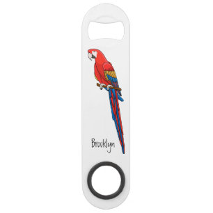 Scarlet macaw parrot cartoon illustration bar key