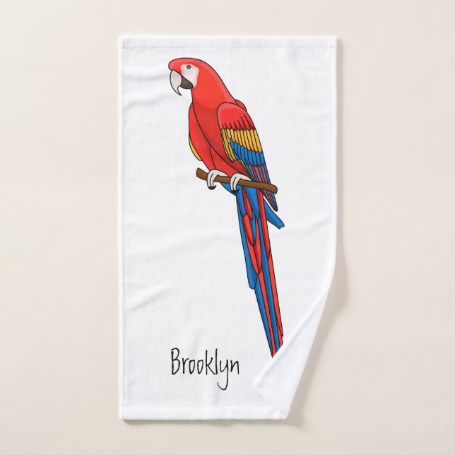 Scarlet macaw parrot cartoon illustration bath towel set (Hand Towel)