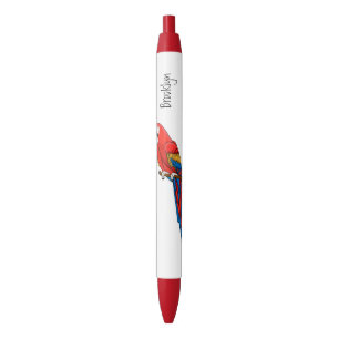 Scarlet macaw parrot cartoon illustration black ink pen