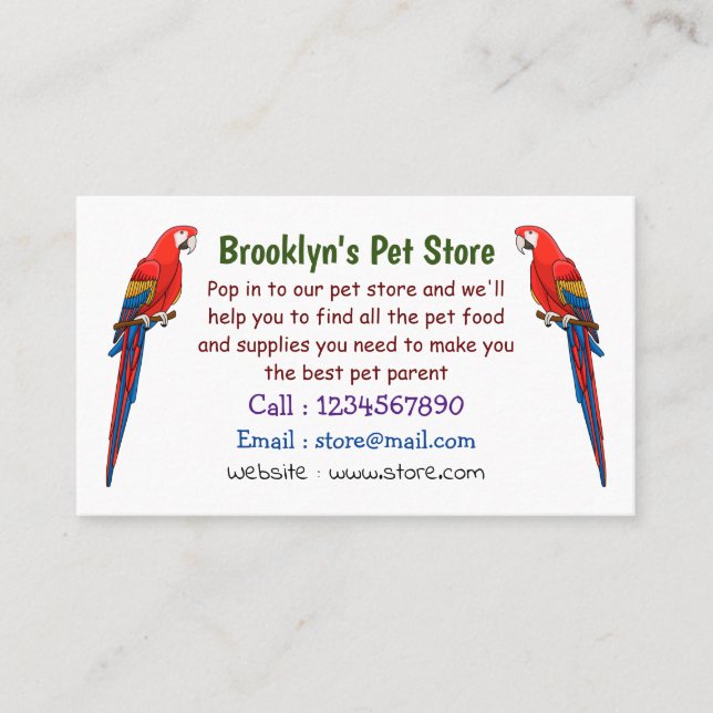 Scarlet macaw parrot cartoon illustration business card (Front)