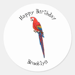 Scarlet macaw parrot cartoon illustration  classic round sticker