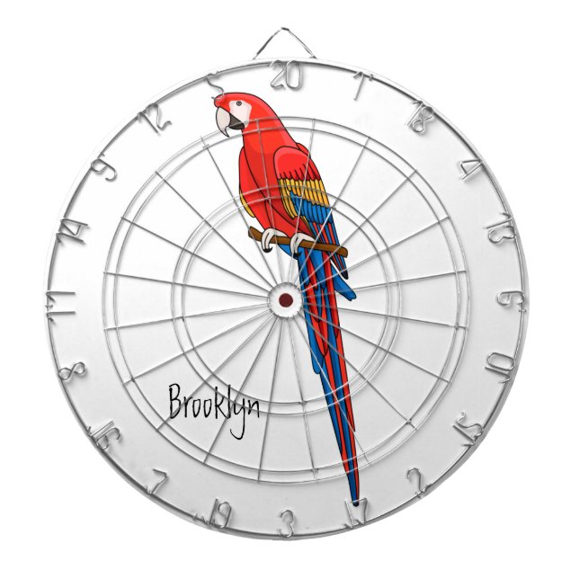 Scarlet macaw parrot cartoon illustration dartboard (Front)