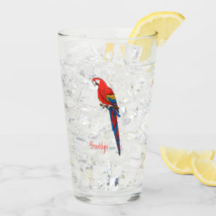 Scarlet macaw parrot cartoon illustration glass