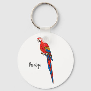 Scarlet macaw parrot cartoon illustration keychain