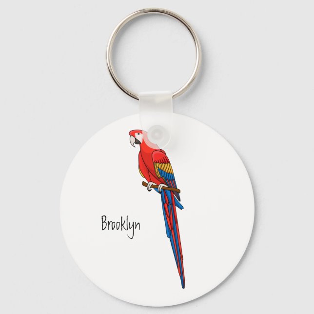 Scarlet macaw parrot cartoon illustration keychain (Front)