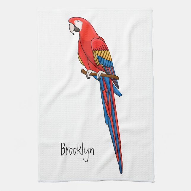 Scarlet macaw parrot cartoon illustration kitchen towel (Vertical)