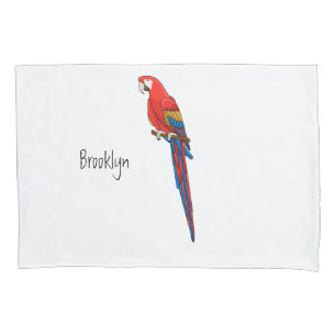 Scarlet macaw parrot cartoon illustration pillowcase