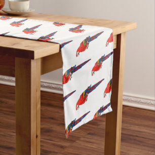 Scarlet macaw parrot cartoon illustration short table runner