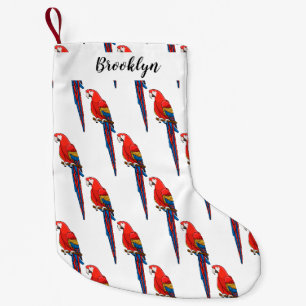 Scarlet macaw parrot cartoon illustration small christmas stocking