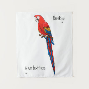 Scarlet macaw parrot cartoon illustration tapestry