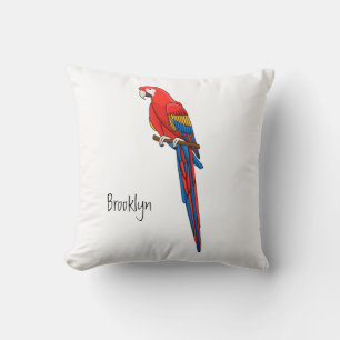 Scarlet macaw parrot cartoon illustration throw pillow