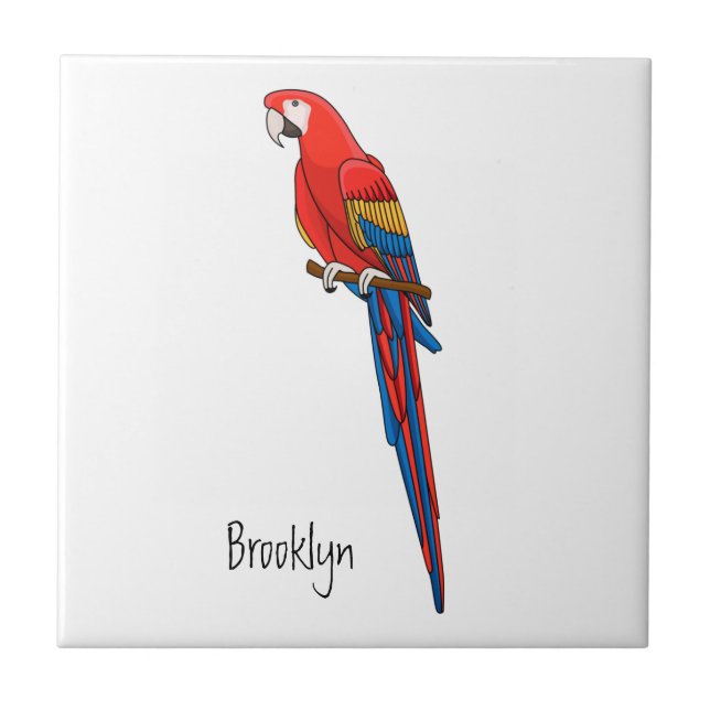 Scarlet macaw parrot cartoon illustration tile (Front)