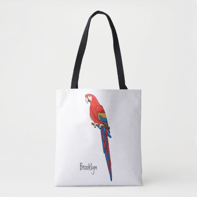 Scarlet macaw parrot cartoon illustration tote bag (Front)