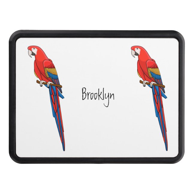 Scarlet macaw parrot cartoon illustration trailer hitch cover (Front)