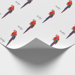 Scarlet macaw parrot cartoon illustration wrapping paper