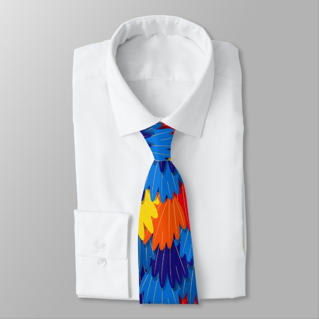 Scarlet Macaw Parrot Feathers Colourful Tie (Tied)