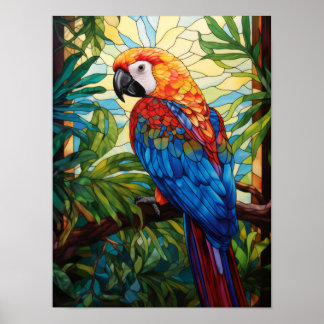 Scarlet Macaw Parrot Stained Glass Poster