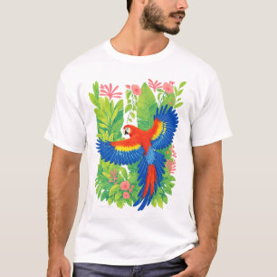 Scarlet Macaw Parrot tropical plants  T-Shirt
