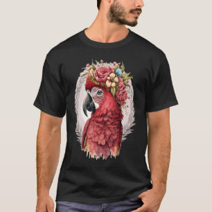 Scarlet Macaw Parrot Watercolor Bird Flower Crown T-Shirt