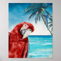 Scarlet Macaw Parrot Watercolor Tropical
