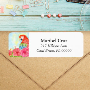 Scarlet Macaws and Pink Hibiscus Return Address
