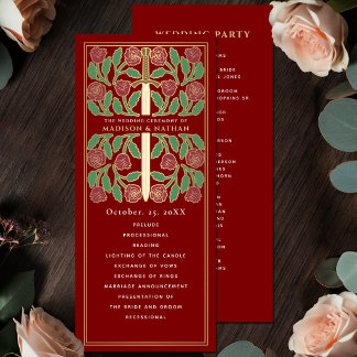 Scarlet Medieval Gold Floral Sword Royal Wedding Program