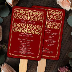Scarlet Medieval Gold Sword Royal Wedding Program Hand Fan