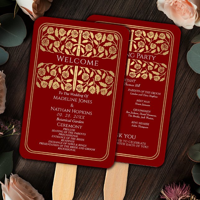 Scarlet Medieval Gold Sword Royal Wedding Program Hand Fan (Creator Uploaded)