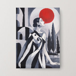 Scarlet Moon: Stylized Woman 6-Inch Round Wall Art