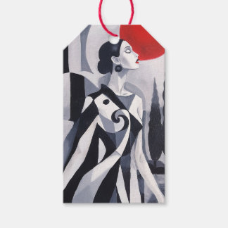 Scarlet Moon: Stylized Woman in Monochrome Landsca Gift Tags