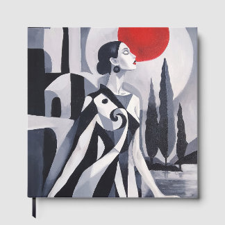 Scarlet Moon: Stylized Woman in Monochrome Landsca Guest Book