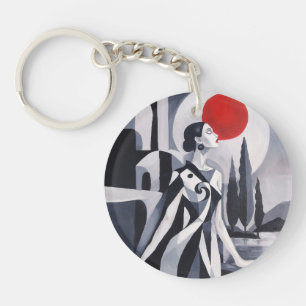 Scarlet Moon: Stylized Woman Square Acrylic Keycha Keychain