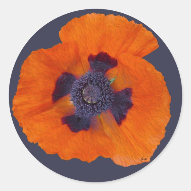 Scarlet Orange Poppy 1 Classic Round Sticker (Front)