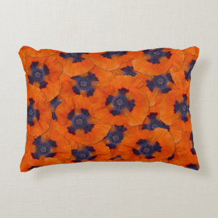 Scarlet Orange Poppy Seamless Pattern Accent Pillow