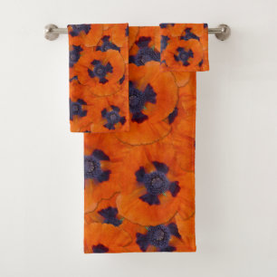 Scarlet Orange Poppy Seamless Pattern Bath Towel Set